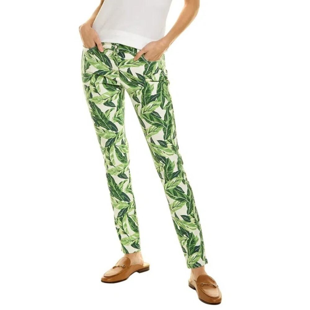 J McLaughlin Lexi Slim Jeans Green Palm Print 2 Classic City Preppy Resort